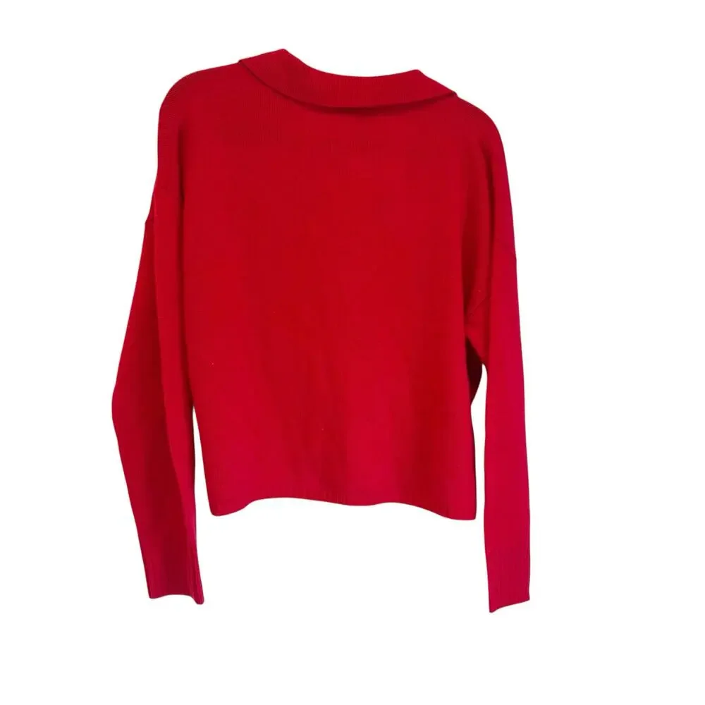 Aqua Cashmere Long Sleeve Polo Pullover Sweater Big Apple Red Size XL / XXL NWT
